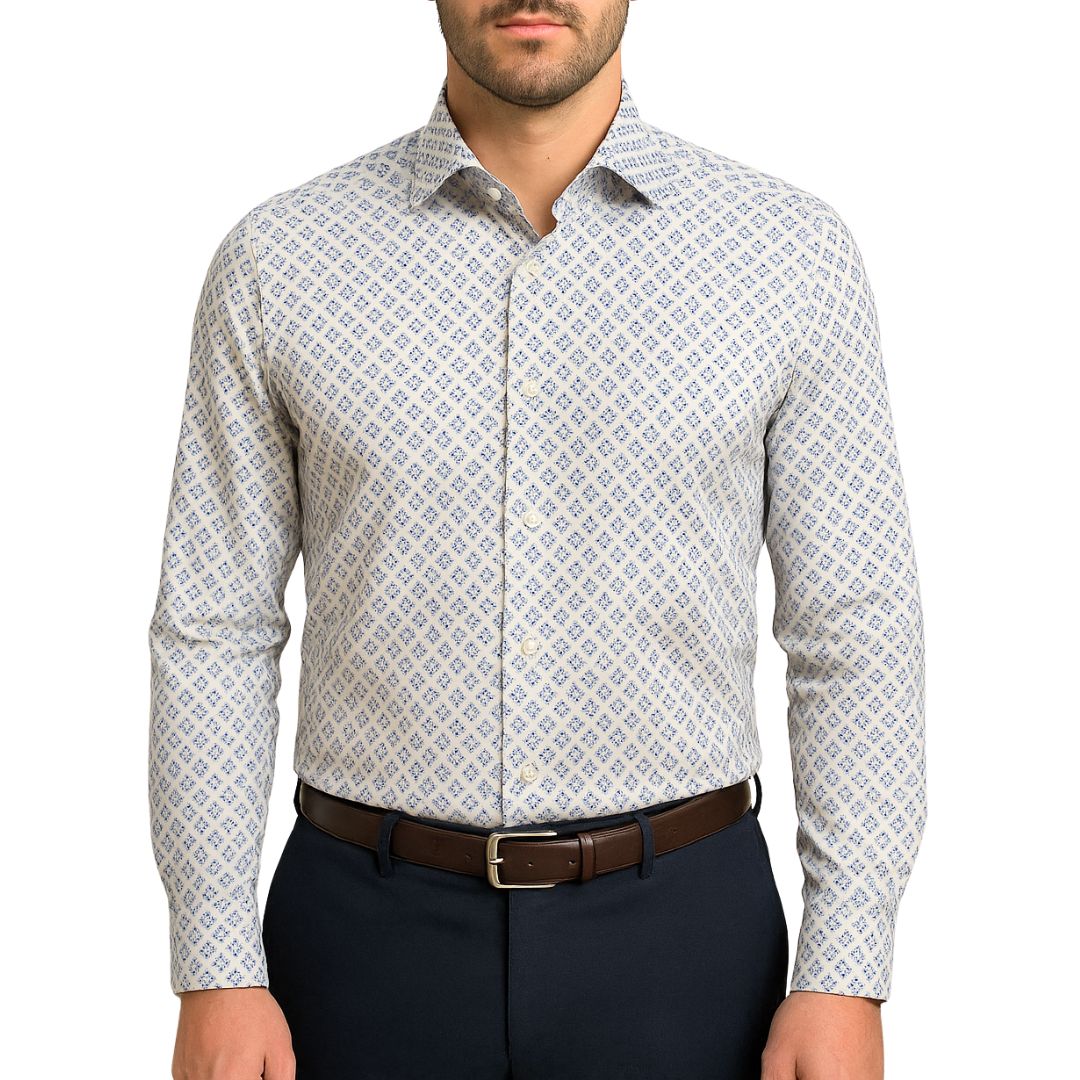 Camicia Uomo Classica in Elastam Fantasia Fiori Geometrici