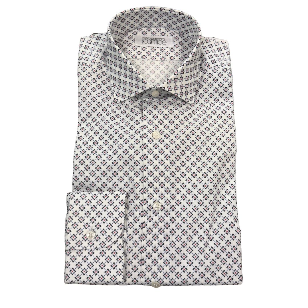 Camicia Uomo Classica in Elastam Fantasia Fiori Geometrici