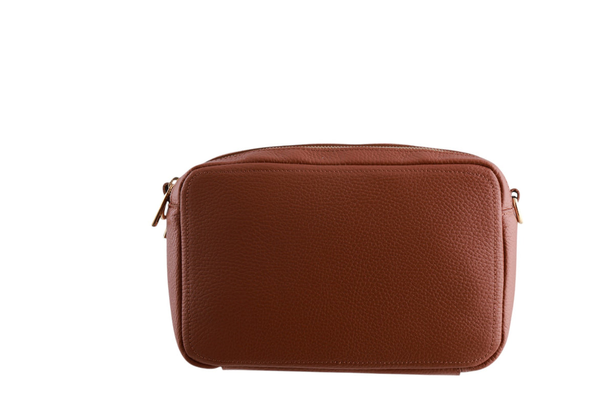 Borsa cubotto medio in pelle doppia zip con tracolla Made in Italy