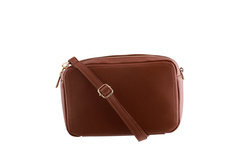 Borsa cubotto medio in pelle doppia zip con tracolla Made in Italy