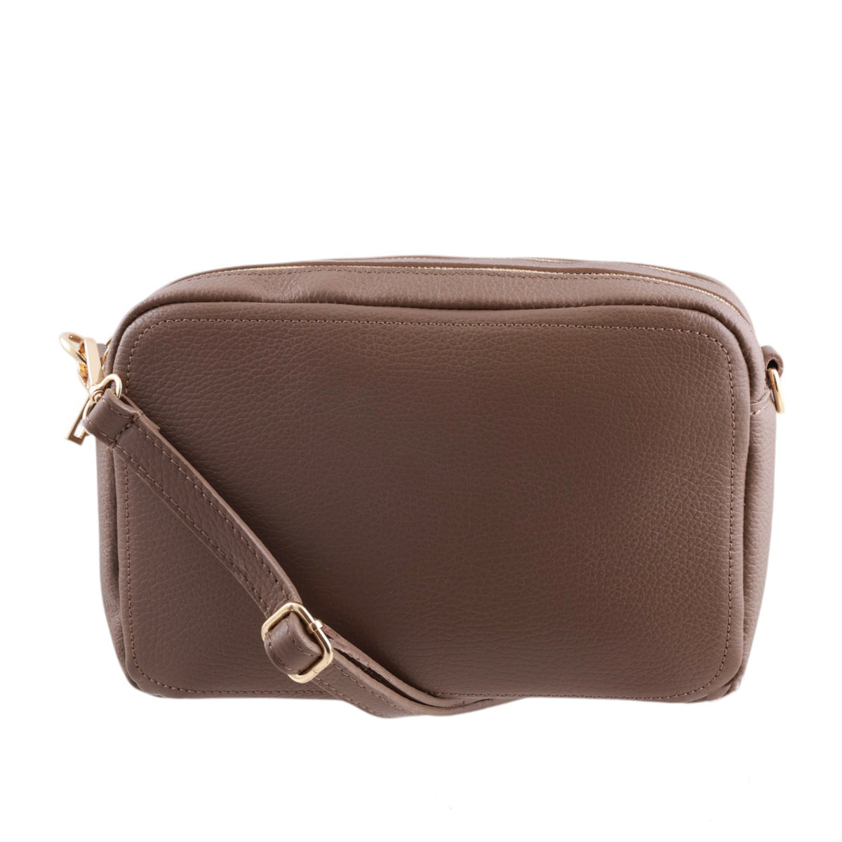 Borsa cubotto medio in pelle doppia zip con tracolla Made in Italy