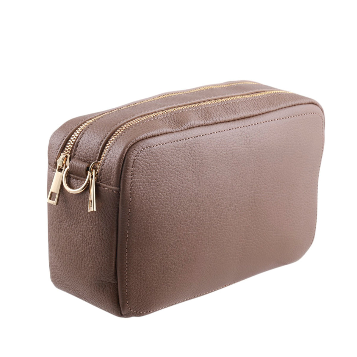 Borsa cubotto medio in pelle doppia zip con tracolla Made in Italy