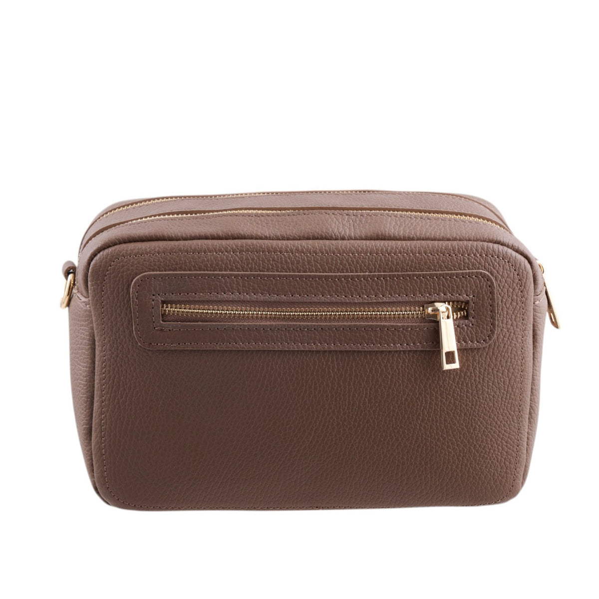 Borsa cubotto medio in pelle doppia zip con tracolla Made in Italy