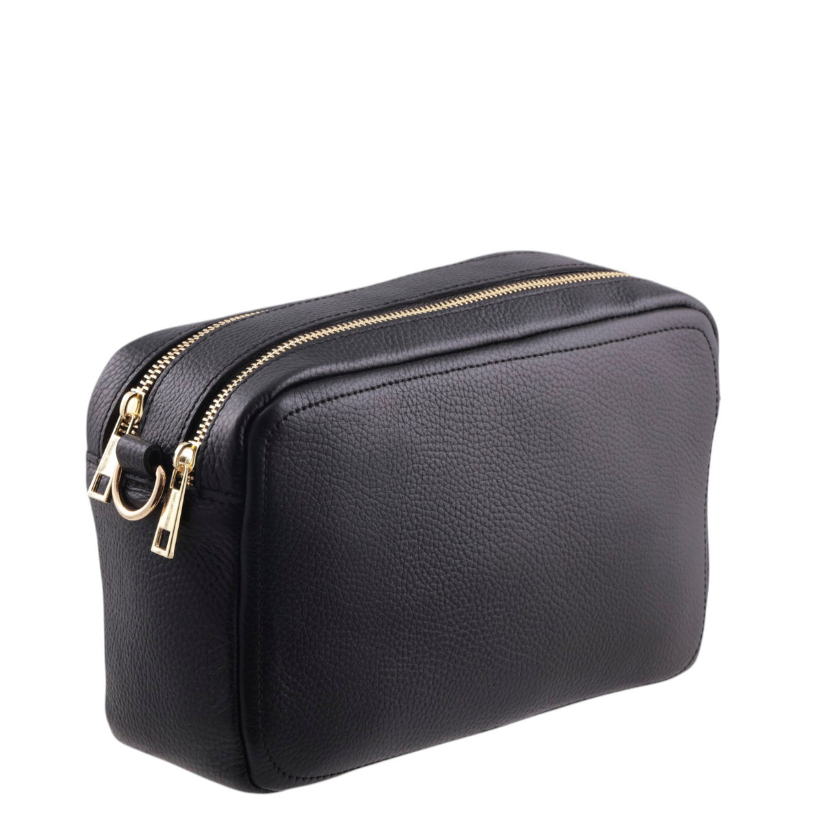 Borsa cubotto medio in pelle doppia zip con tracolla Made in Italy