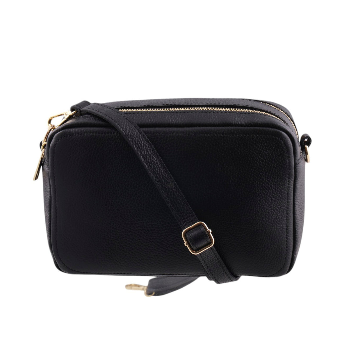 Borsa cubotto medio in pelle doppia zip con tracolla Made in Italy