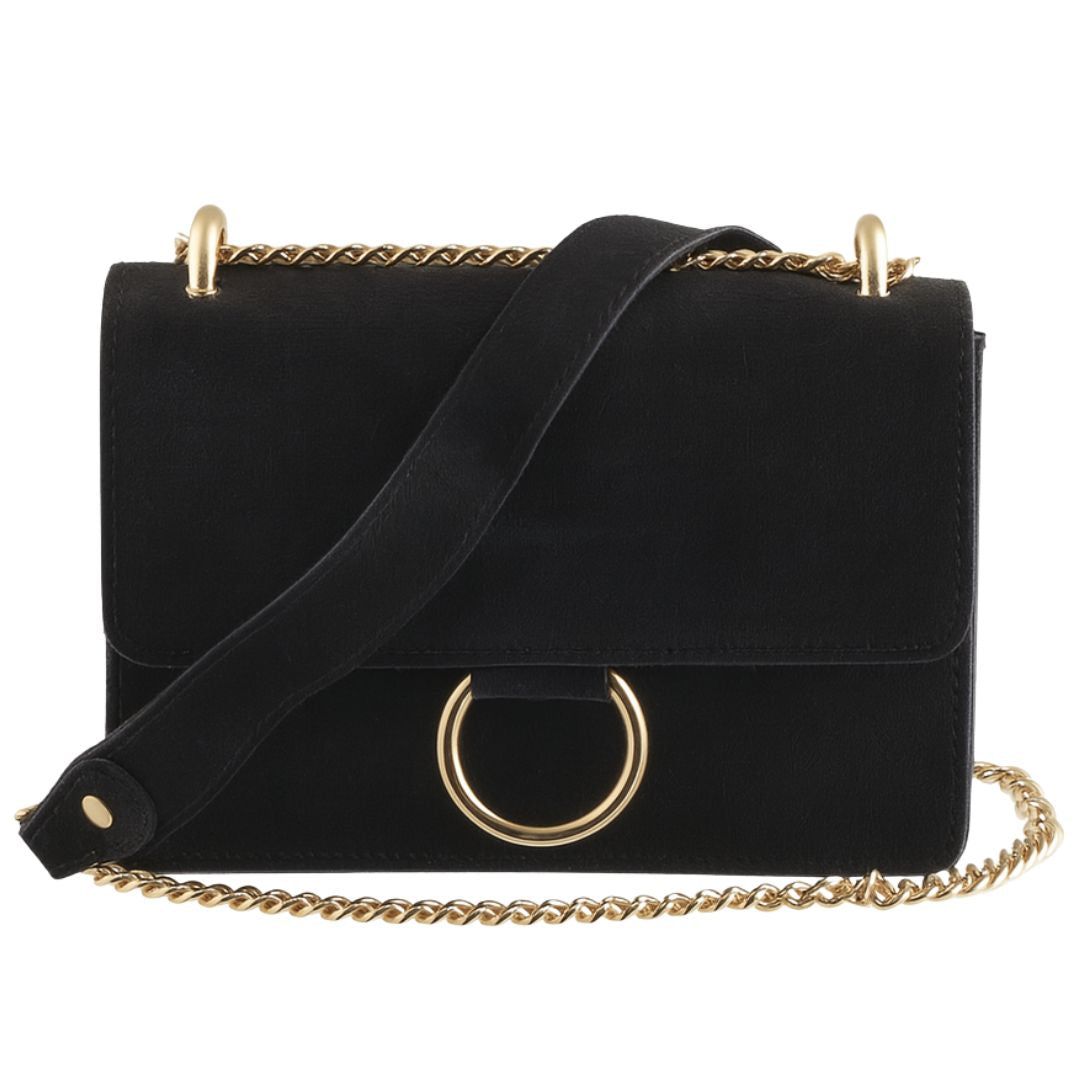 Borsa tracolla scamosciata con catena oro