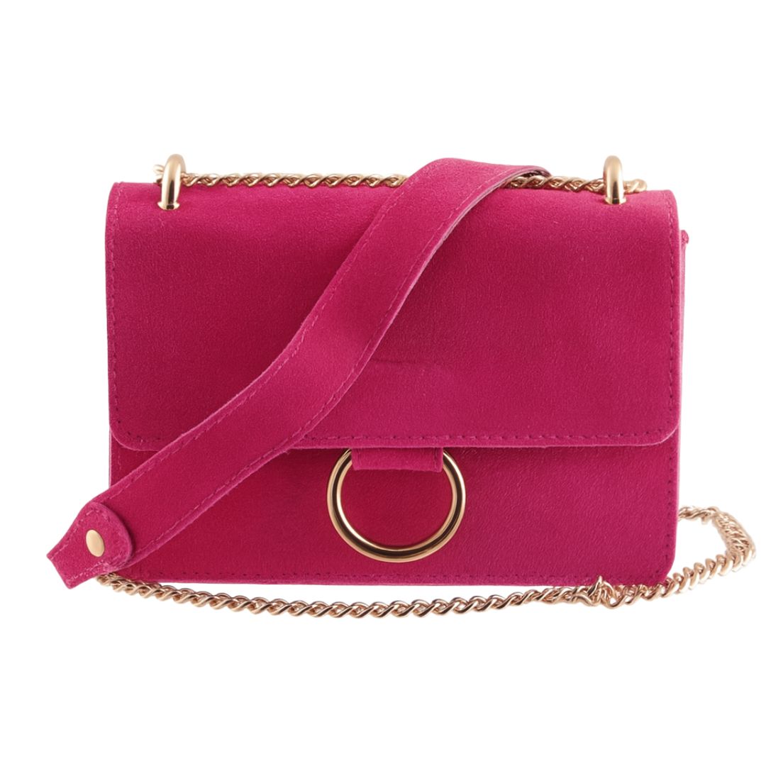 Borsa tracolla scamosciata con catena oro