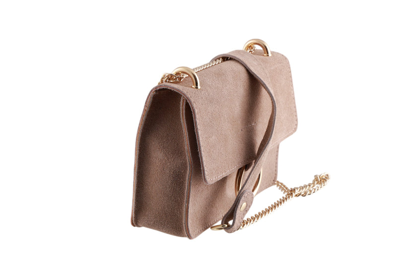 Borsa tracolla scamosciata con catena oro