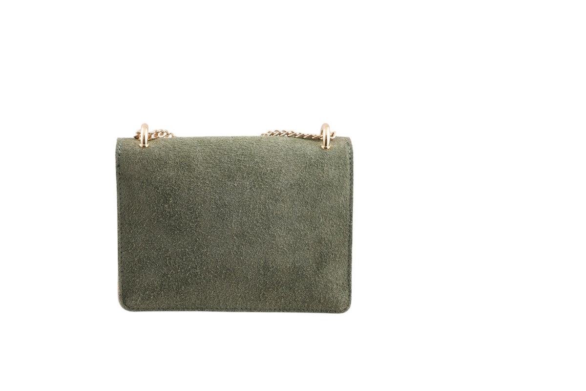 Borsa tracolla scamosciata con catena oro