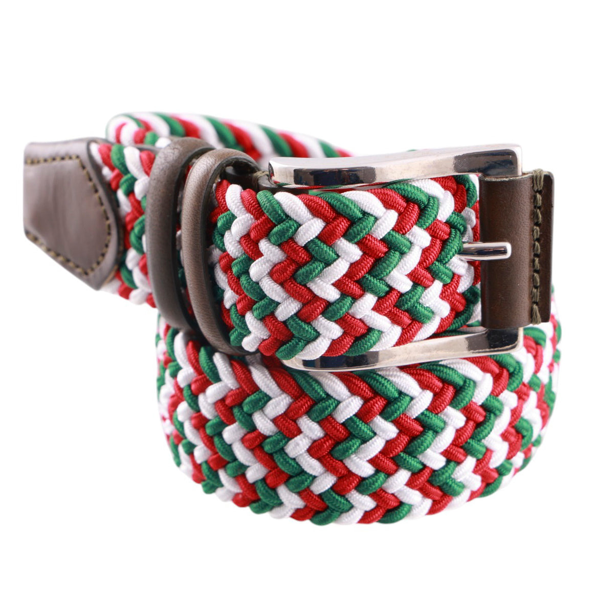 Cintura intrecciata, verde, rosso, bianco. Centopercento Camicie