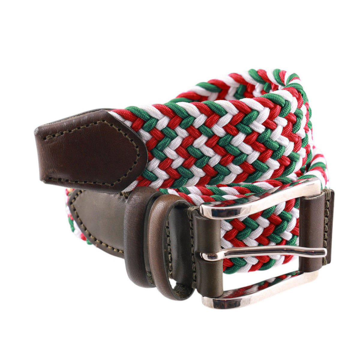 Cintura intrecciata, verde, rosso, bianco. Centopercento Camicie