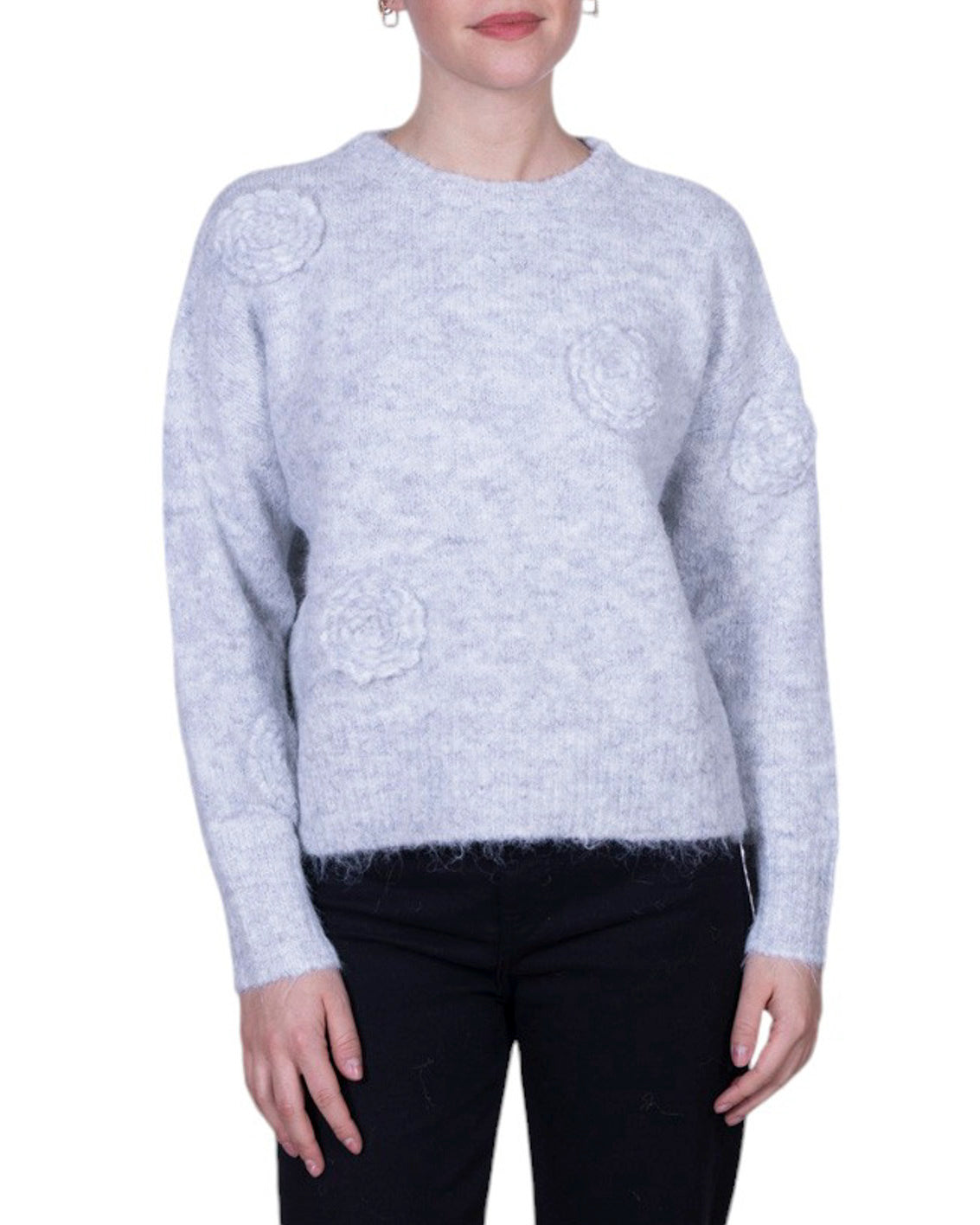 Maglia donna girocollo con applicazioni fiori