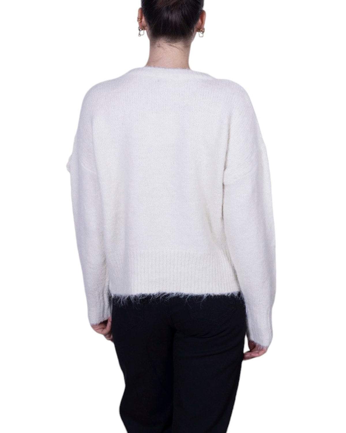 Maglia donna girocollo con applicazioni fiori