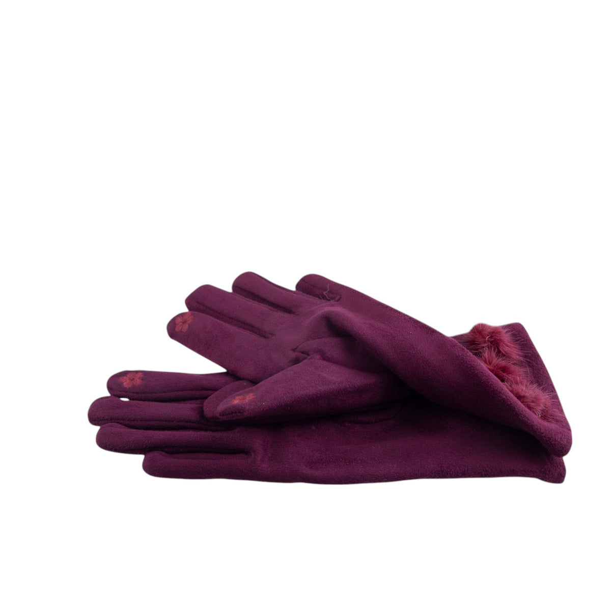 Guanti touch con 3 pon pon decorativi modello scamosciato con interno caldo