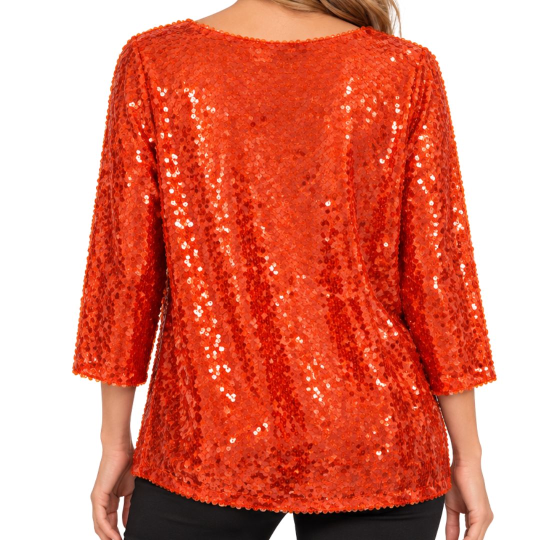 Maglia con pailettes scollo tondo manica 3/4 Made In Italy Donna Clara