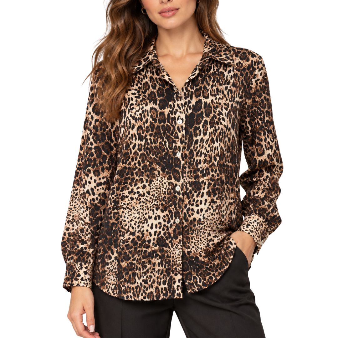 Camicia donna fantasia maculata in viscosa Made in Italy