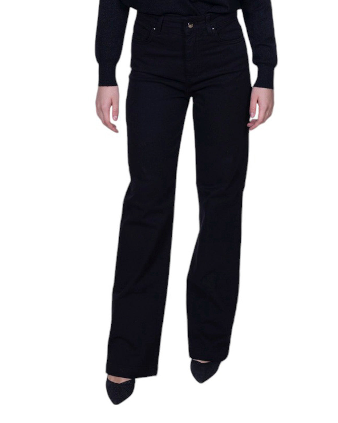 Pantalone donna cinque tasche modello wide leg a vita alta in cotone stretch