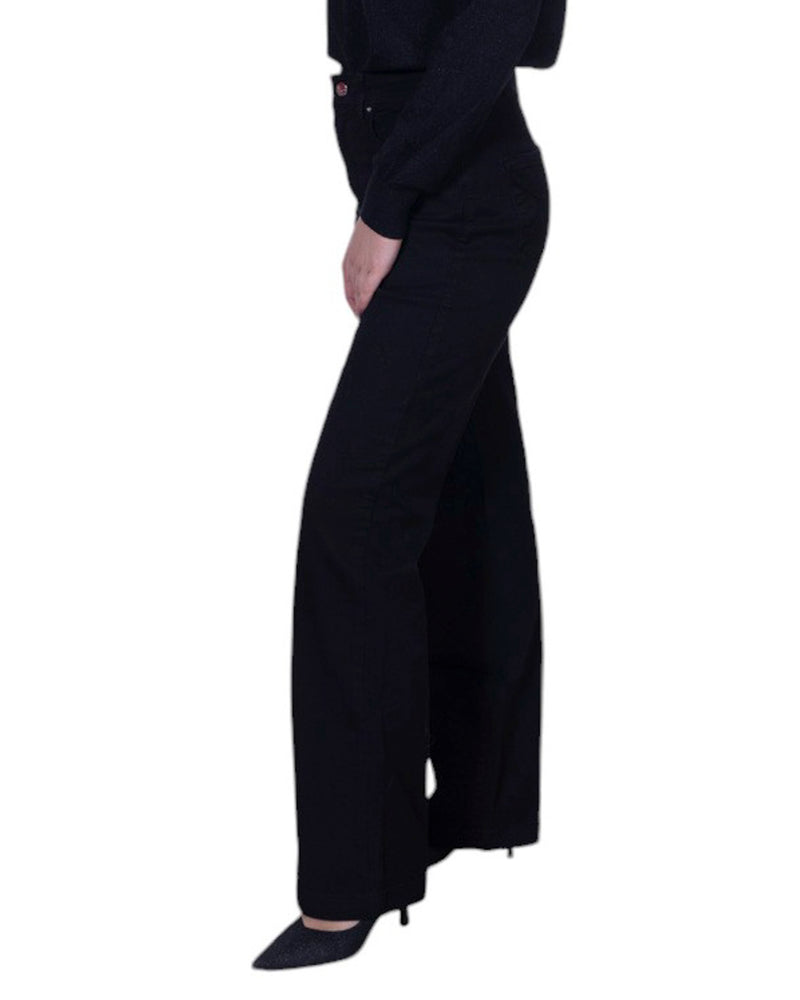 Pantalone donna cinque tasche modello wide leg a vita alta in cotone stretch