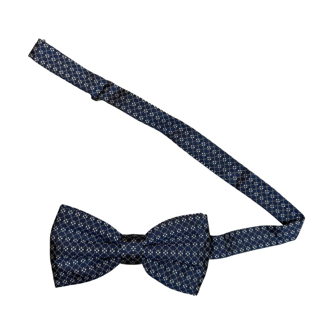 Papillon in seta fantasia rombi e fiori annodato a mano con finitura sartoriale