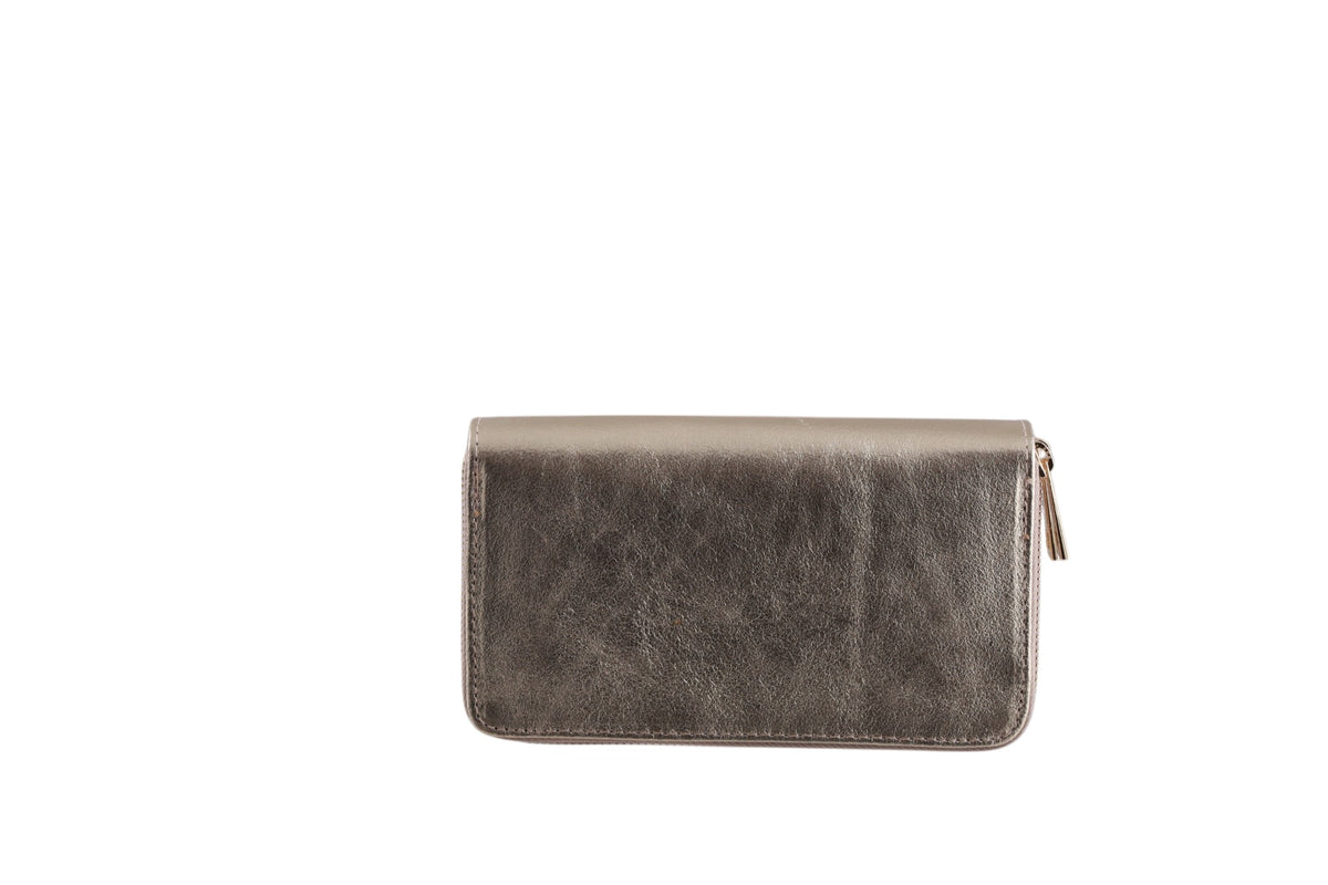 Portafoglio donna doppia zip laminato in vera pelle Made in Italy