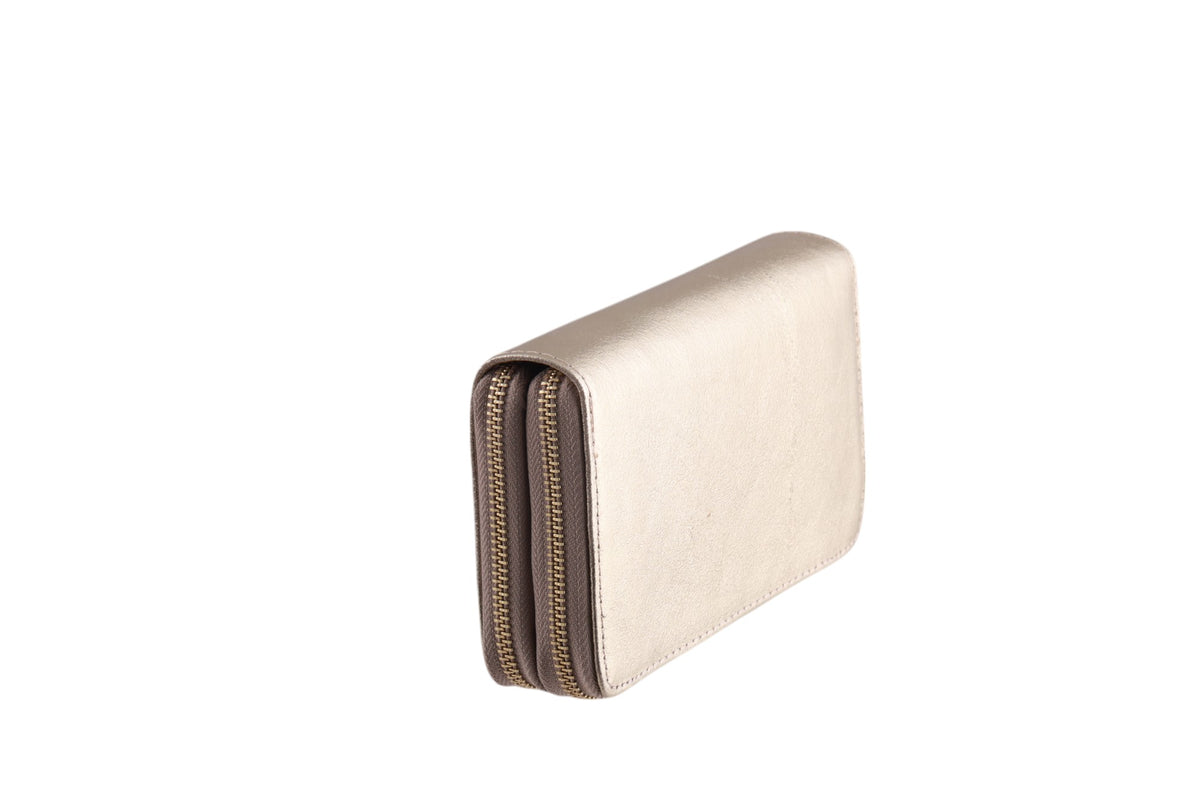 Portafoglio donna doppia zip laminato in vera pelle Made in Italy