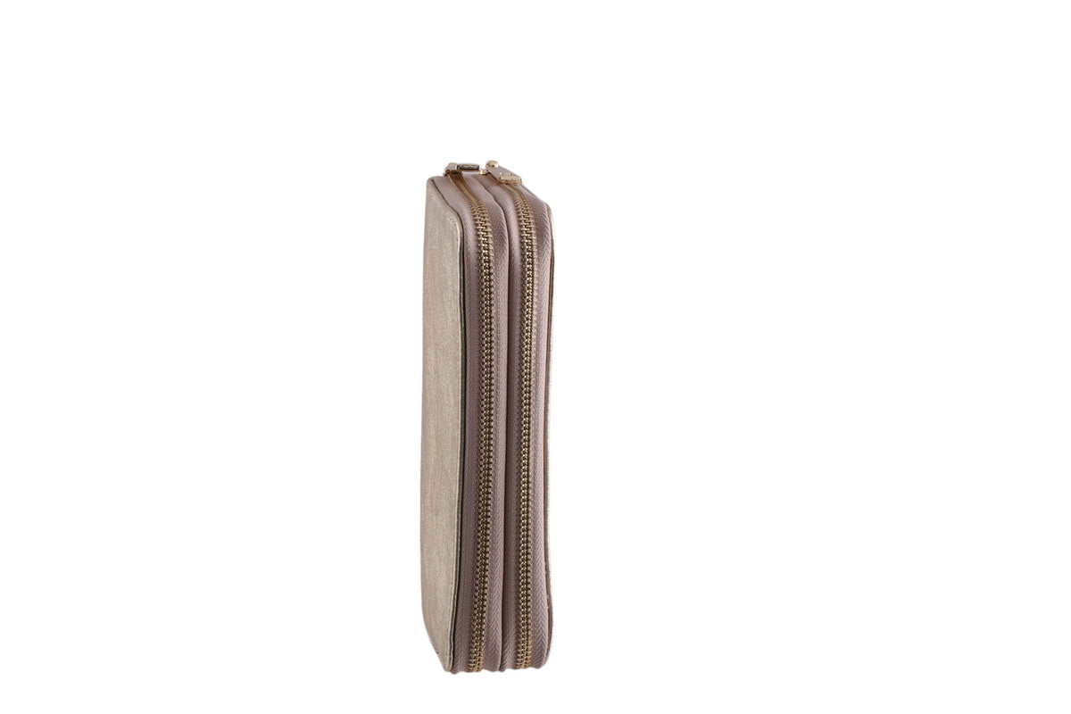 Portafoglio donna doppia zip laminato in vera pelle Made in Italy