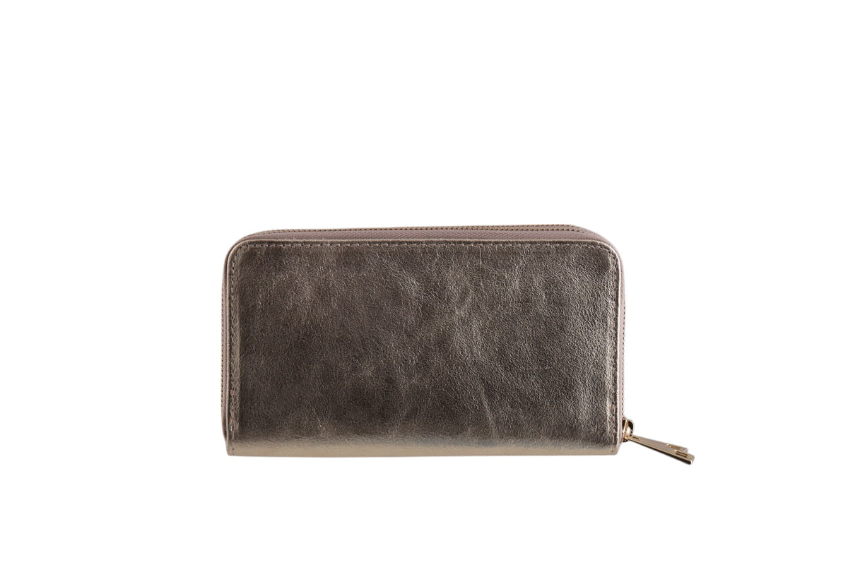 Portafoglio donna doppia zip laminato in vera pelle Made in Italy