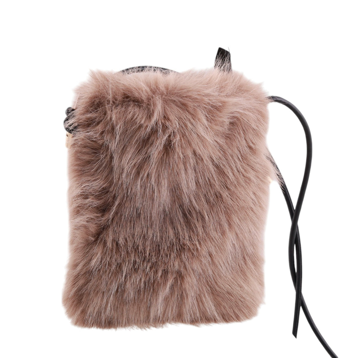 Borsa portacellulare in pelliccia con tracolla in vera pelle Made in Italy