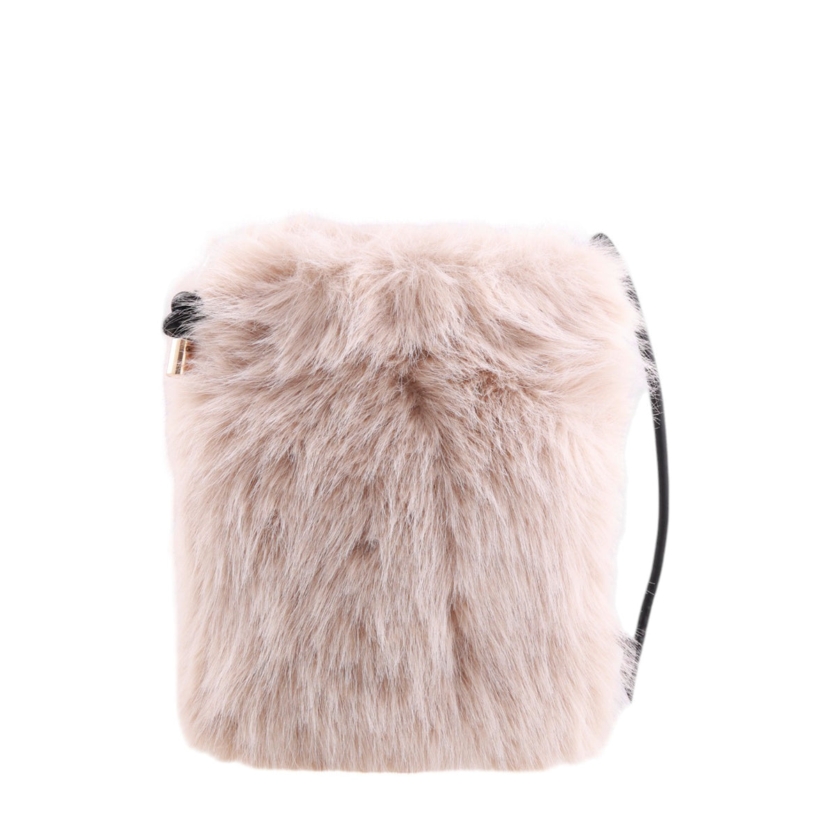 Borsa portacellulare in pelliccia con tracolla in vera pelle Made in Italy