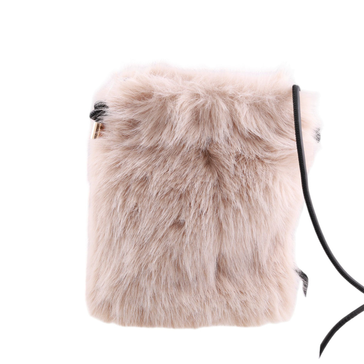 Borsa portacellulare in pelliccia con tracolla in vera pelle Made in Italy