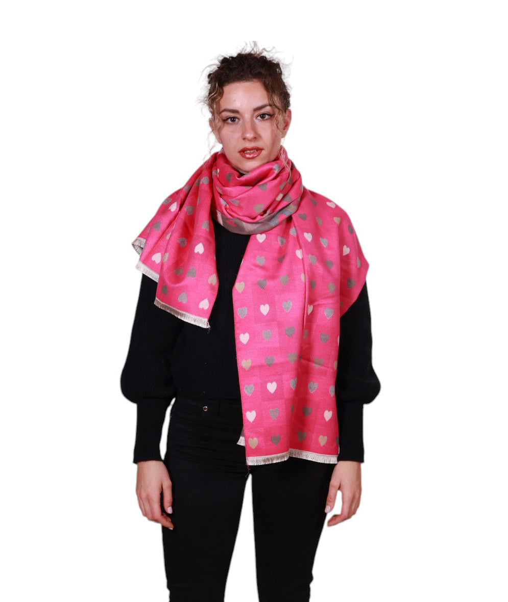 Sciarpa donna fantasia cuori, in misto lana Made in Italy