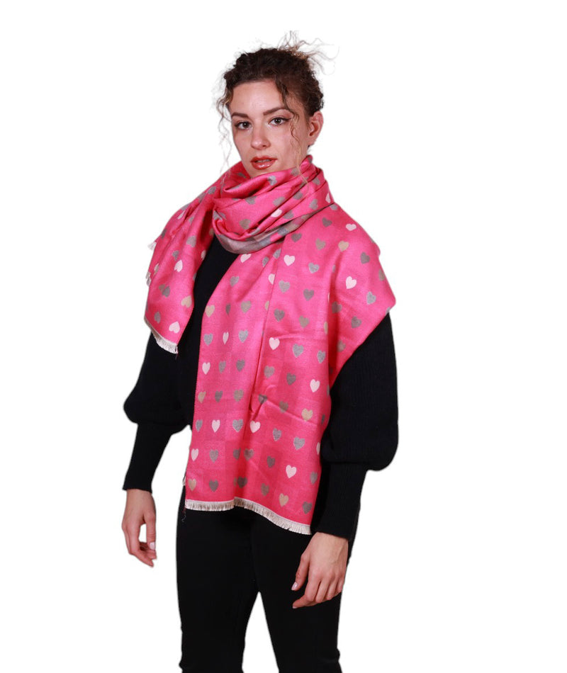 Sciarpa donna fantasia cuori, in misto lana Made in Italy