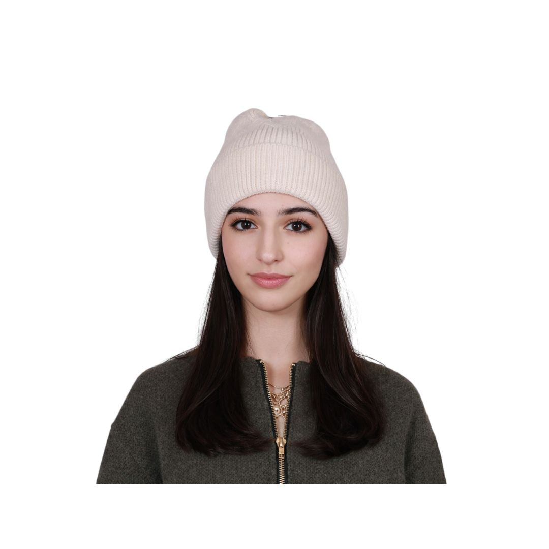 Cappello donna caldo con risvolto in misto angora tinta unita Made in Italy