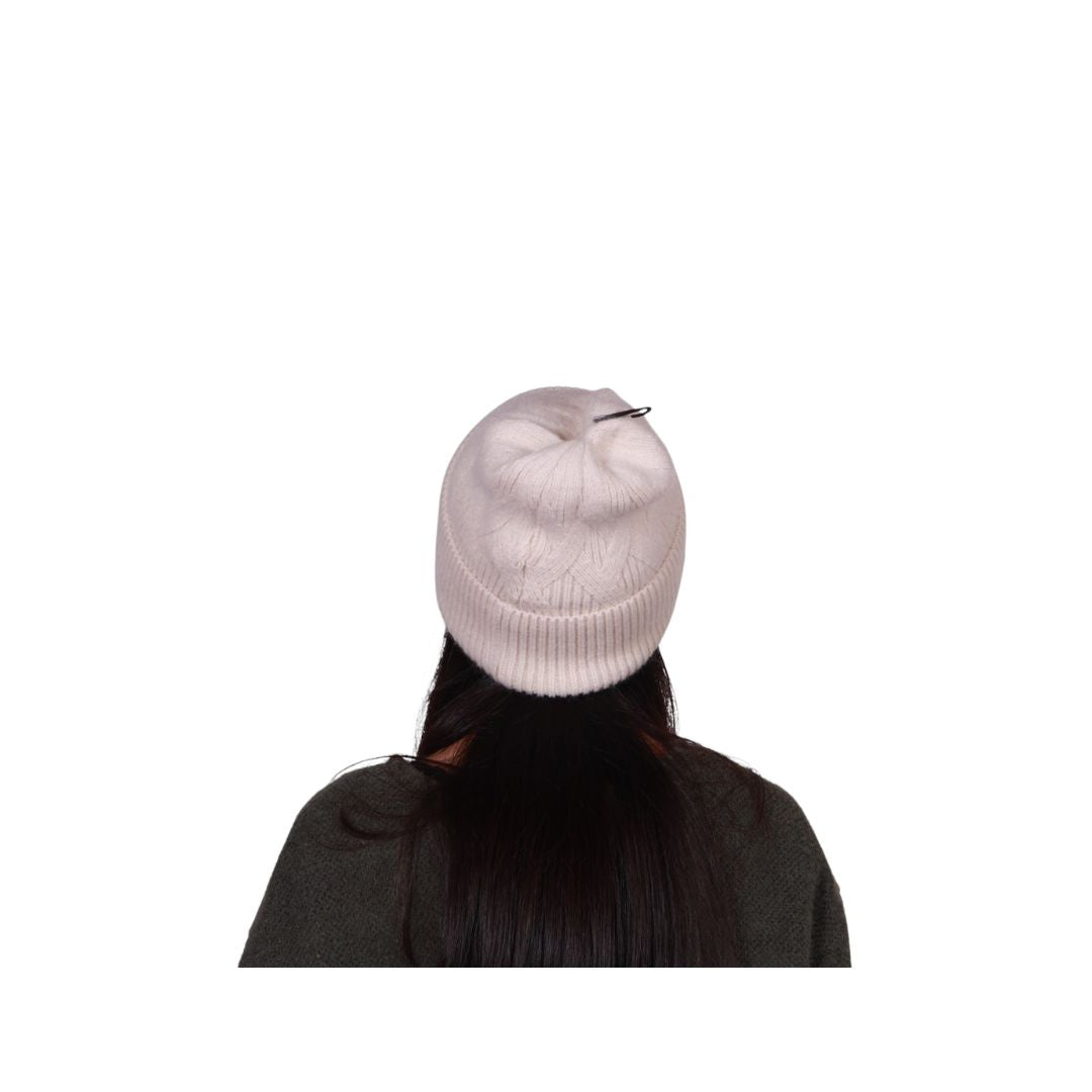 Cappello donna caldo con risvolto in misto angora tinta unita Made in Italy