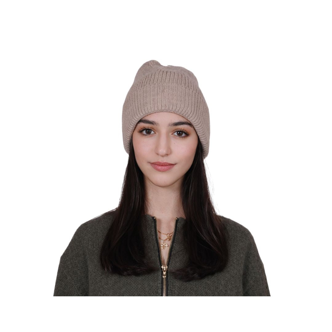 Cappello donna caldo con risvolto in misto angora tinta unita Made in Italy