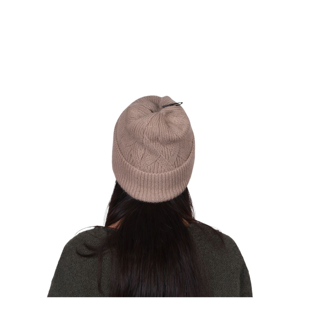 Cappello donna caldo con risvolto in misto angora tinta unita Made in Italy