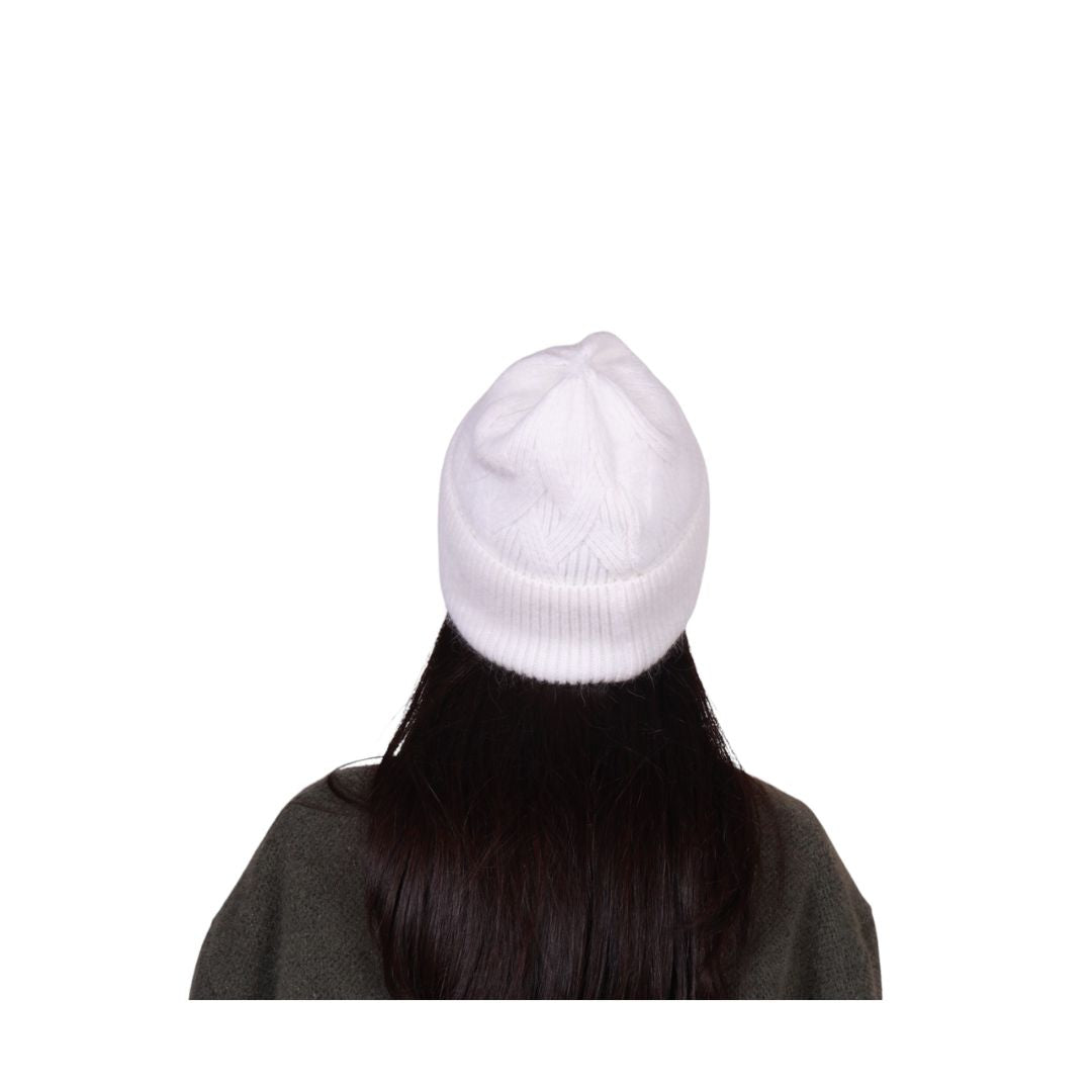 Cappello donna caldo con risvolto in misto angora tinta unita Made in Italy