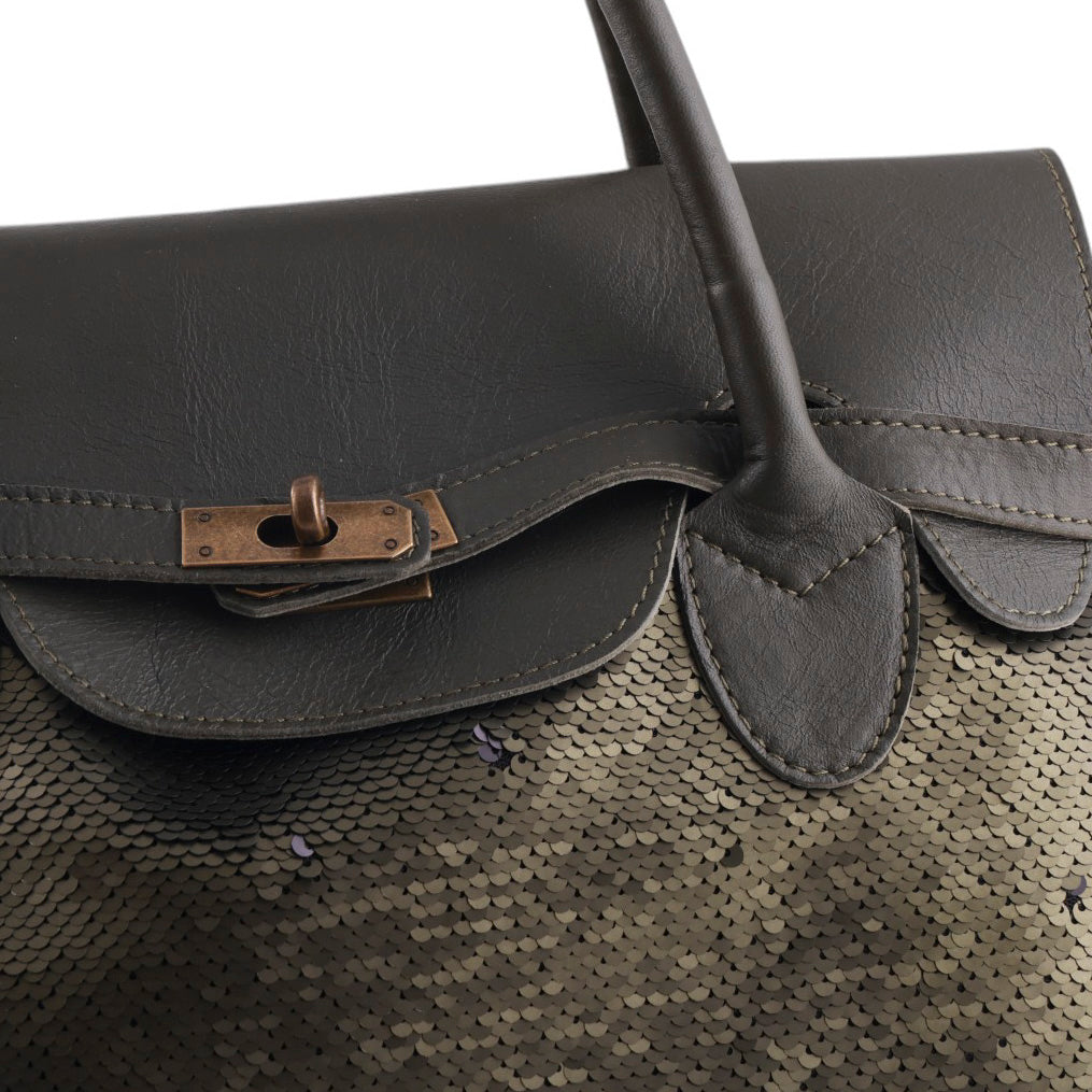 Borsa a Mano Elegante con Paillettes e Dettagli in Pelle