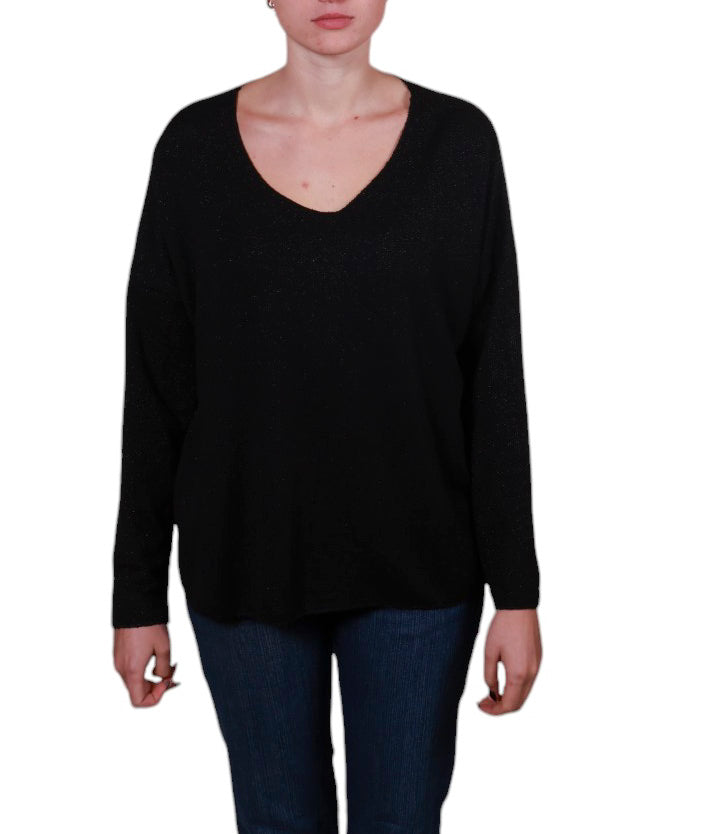 Maglia donna lurex scollo a V, filato brillante e fit morbido Made in Italy