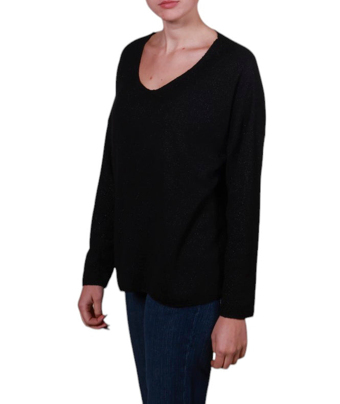 Maglia donna lurex scollo a V, filato brillante e fit morbido Made in Italy