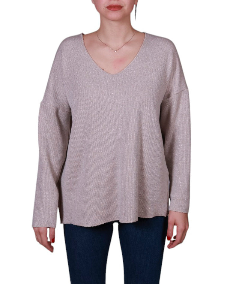 Maglia donna lurex scollo a V, filato brillante e fit morbido Made in Italy