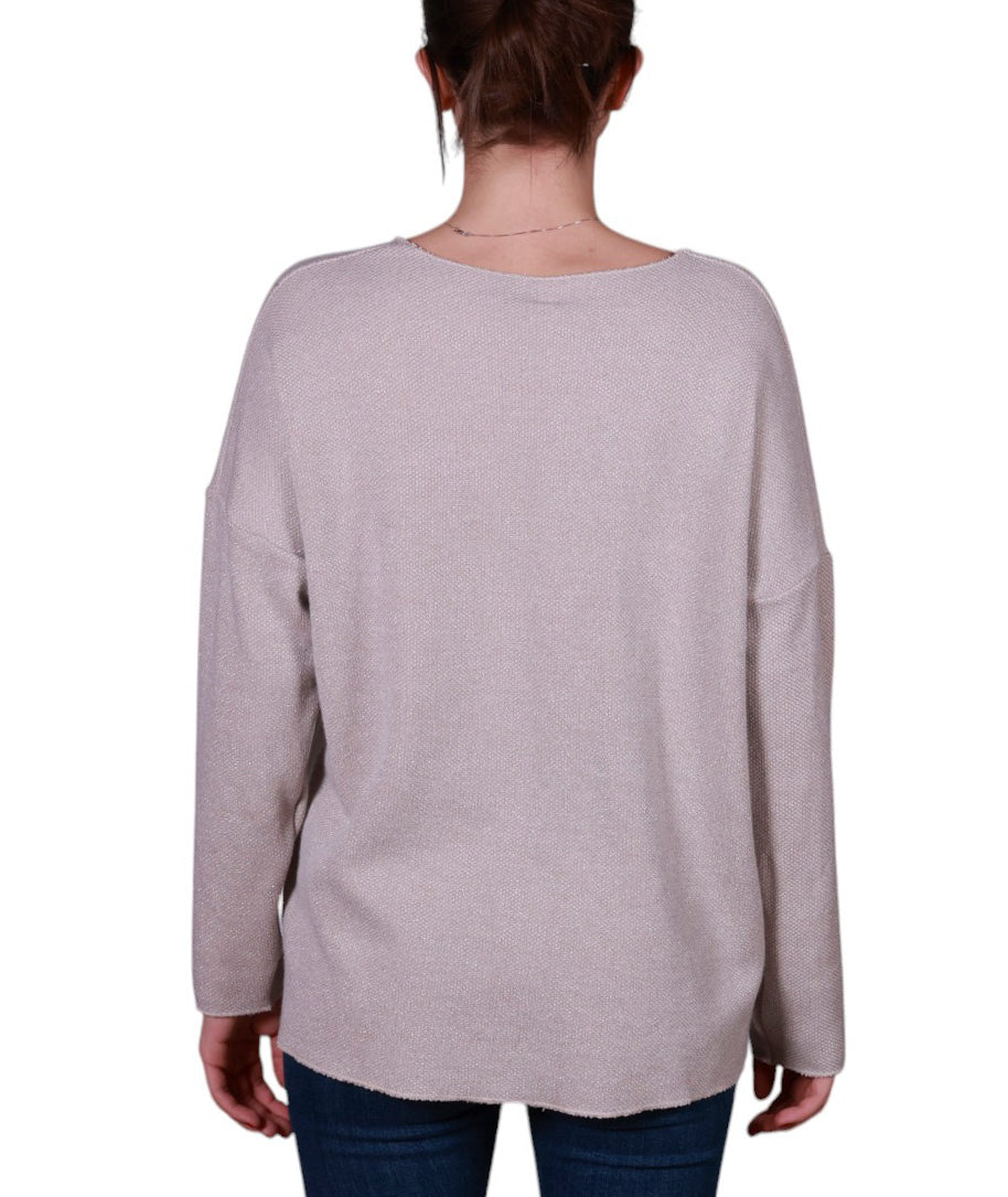 Maglia donna lurex scollo a V, filato brillante e fit morbido Made in Italy