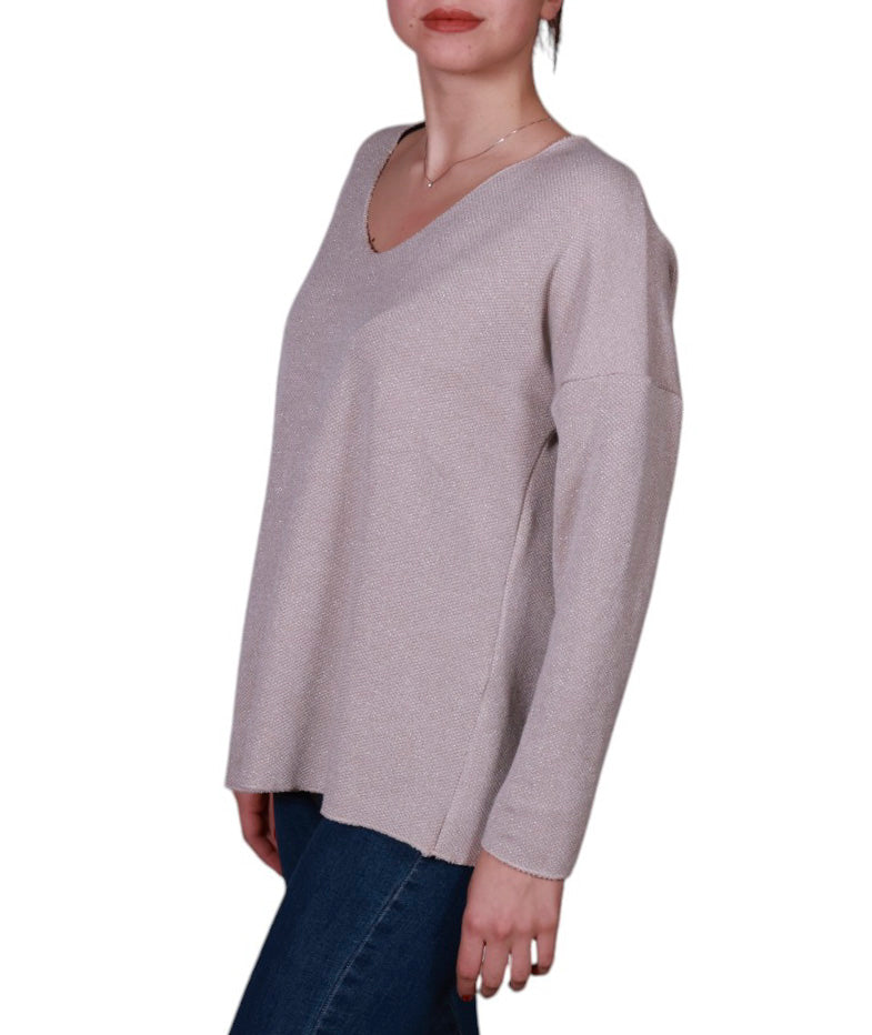 Maglia donna lurex scollo a V, filato brillante e fit morbido Made in Italy