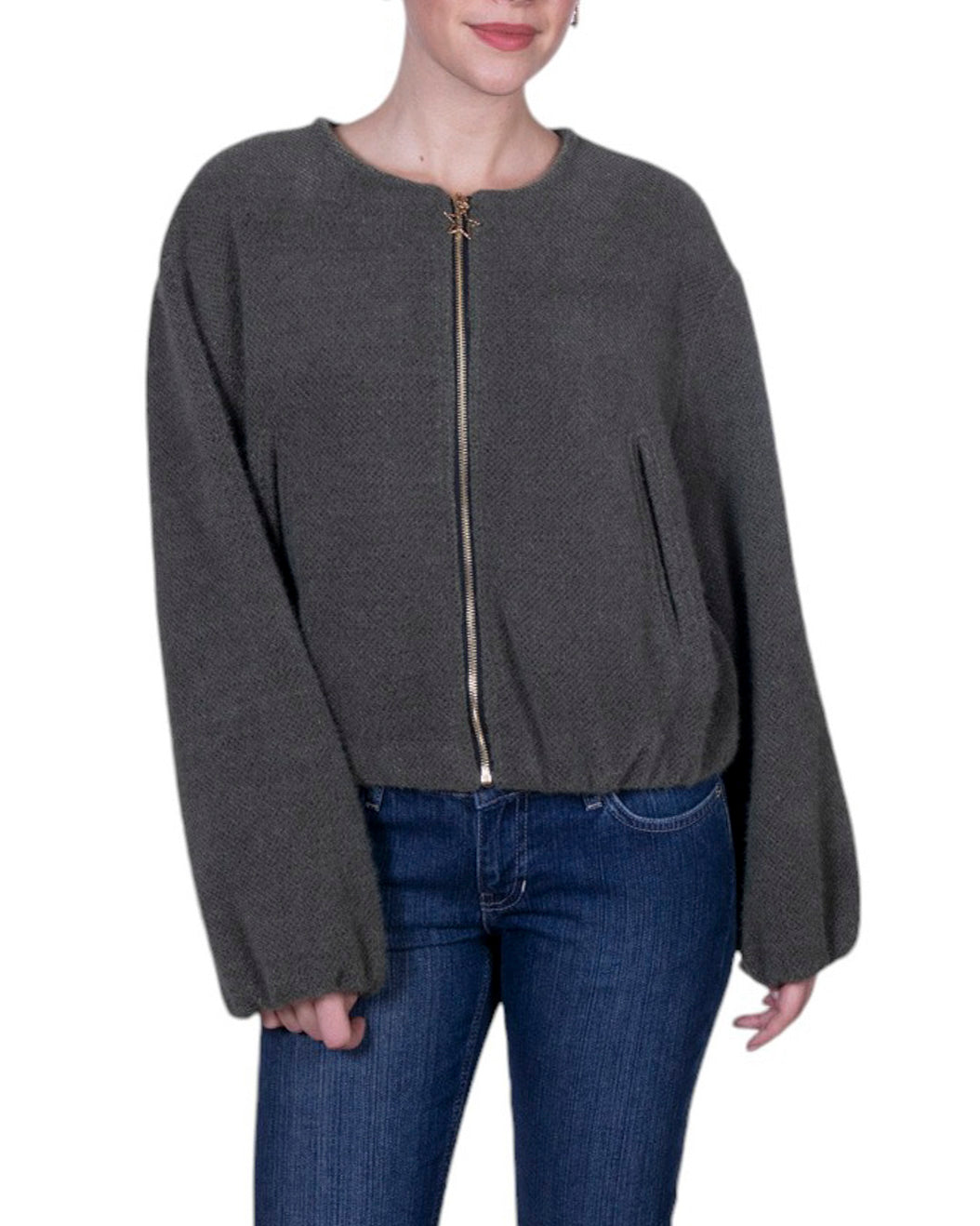 Bomberino donna con chiusura a zip metallica e finiture elasticizzate sui bordi