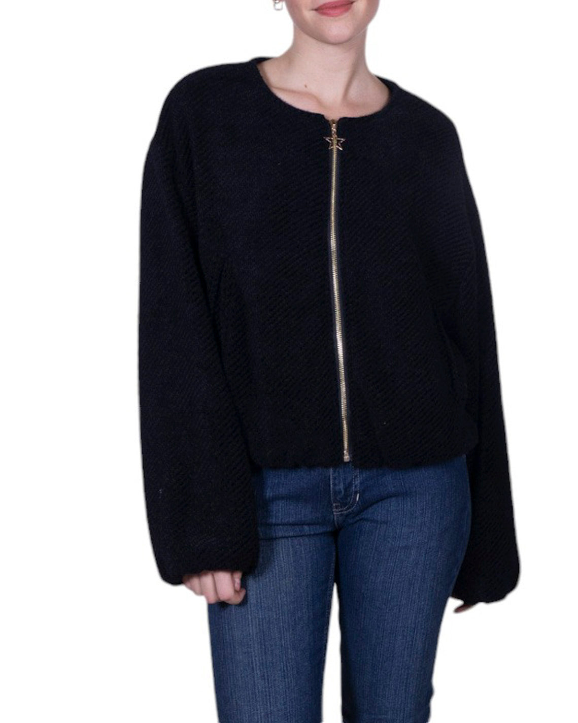 Bomberino donna con chiusura a zip metallica e finiture elasticizzate sui bordi