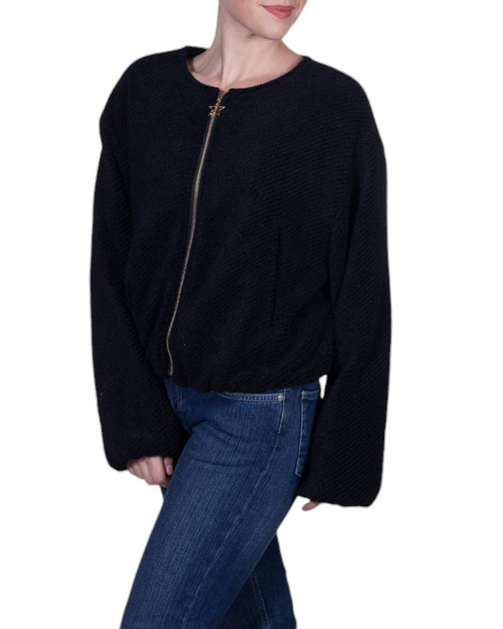 Bomberino donna con chiusura a zip metallica e finiture elasticizzate sui bordi