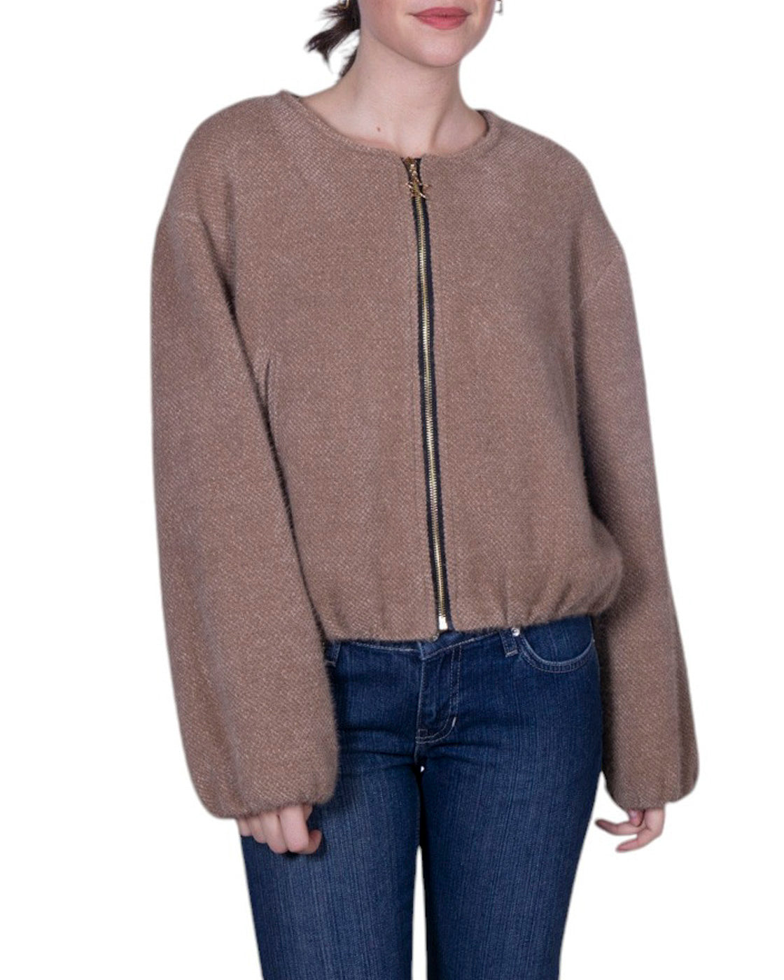 Bomberino donna con chiusura a zip metallica e finiture elasticizzate sui bordi