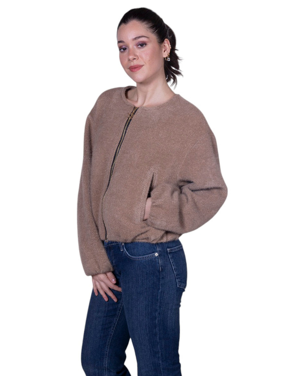 Bomberino donna con chiusura a zip metallica e finiture elasticizzate sui bordi