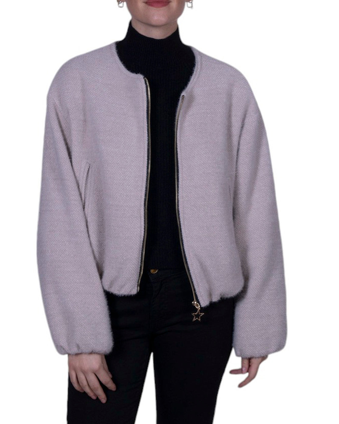 Bomberino donna con chiusura a zip metallica e finiture elasticizzate sui bordi