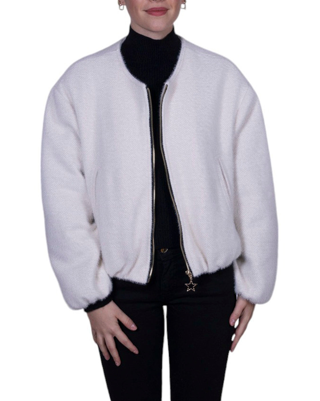 Bomberino donna con chiusura a zip metallica e finiture elasticizzate sui bordi